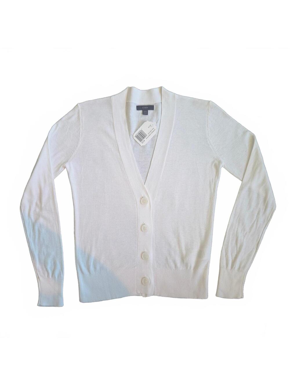 J.Crew Women's White V-Neck Button-Up Cardigan Sweater XXS